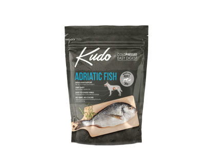 3kg Kudo Adriatic Fish Medium & Maxi Adult: Kaltgepresstes Hundefutter mit Fisch für ausgewachsene mittelgroße und große Hunde.
