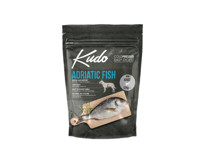 1,2kg Kudo Adriatic Fish Mini Adult: Kaltgepresstes Hundefutter mit Fisch für ausgewachsene Hunde kleiner Rassen.