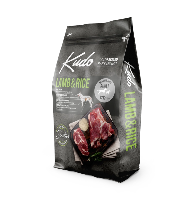 Kudo Lamb & Rice Medium & Maxi Adult – Kaltgepresstes Hundefutter mit Lamm und Reis für mittelgroße und große Hunde.