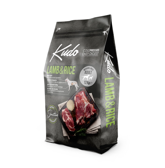 Kudo Lamb & Rice Medium & Maxi Adult – Kaltgepresstes Hundefutter mit Lamm und Reis für mittelgroße und große Hunde.
