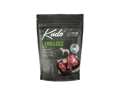 1,2kg Kudo Lamb & Rice Mini Adult: Kaltgepresstes Hundefutter mit Lamm und Reis für ausgewachsene Hunde kleiner Rassen.