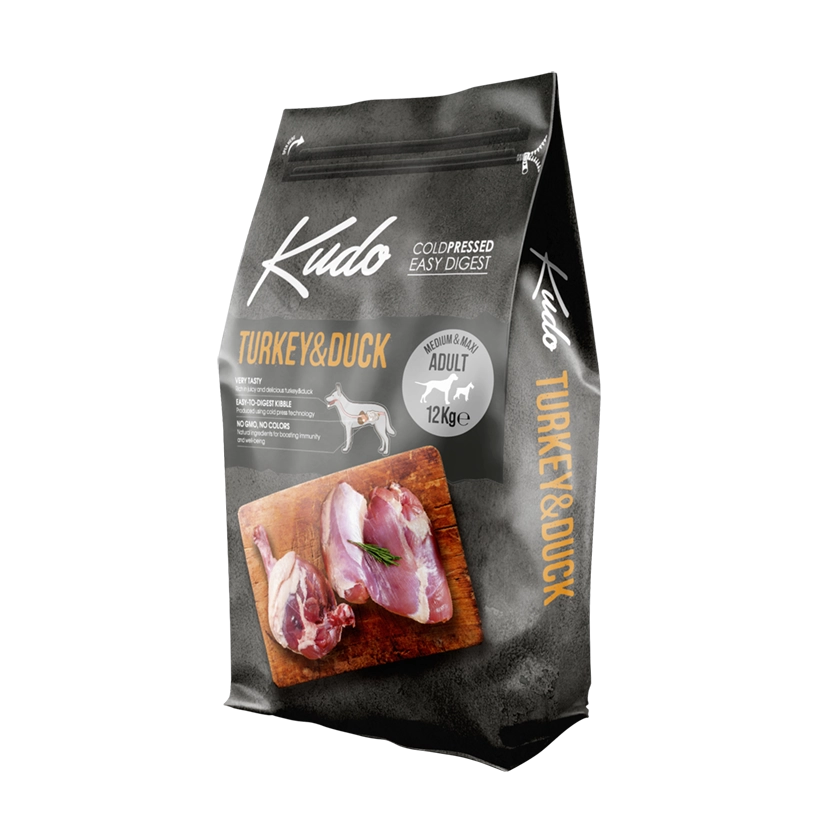 Kudo Turkey & Duck Medium & Maxi Adult – Getreidefreies kaltgepresstes Hundefutter mit Pute und Ente für mittelgroße und große Hunde.