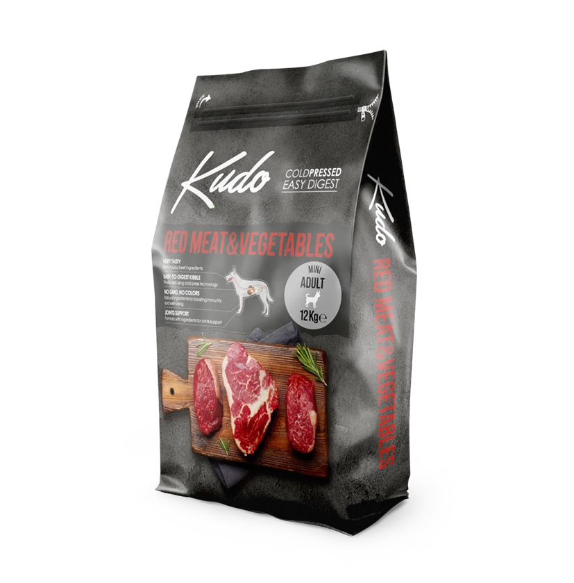 Kudo Red Meat & Vegetables Mini Adult – Kaltgepresstes Hundefutter mit rotem Fleisch und Gemüse für kleine Hunde.