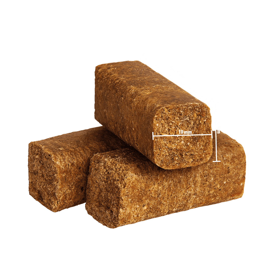 Kudo Premium Lamb & Rice Medium & Maxi Junior von Kudo: Genaue Abmessungen und Krokettengröße mit Lineal für mittlere und große Welpen.